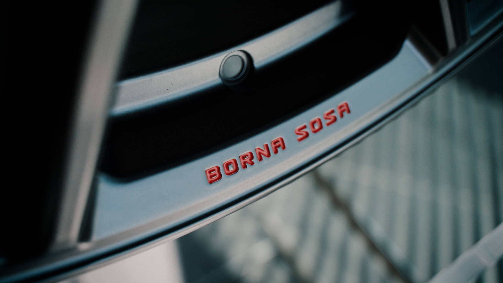Gefraester Schriftzug BORNA SOSA rot eloxiert auf der PROLINE PFG Forged Speiche